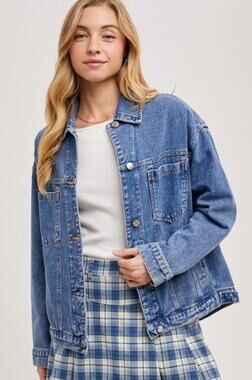 BLUIVY Denim Button Down Oversized Jacket Medium Wash